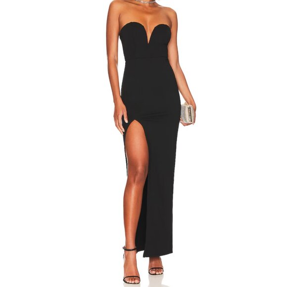 NWT Superdown Gianna Sweetheart Slit Gown Maxi Dress, Black, Size L - Picture 2 of 4